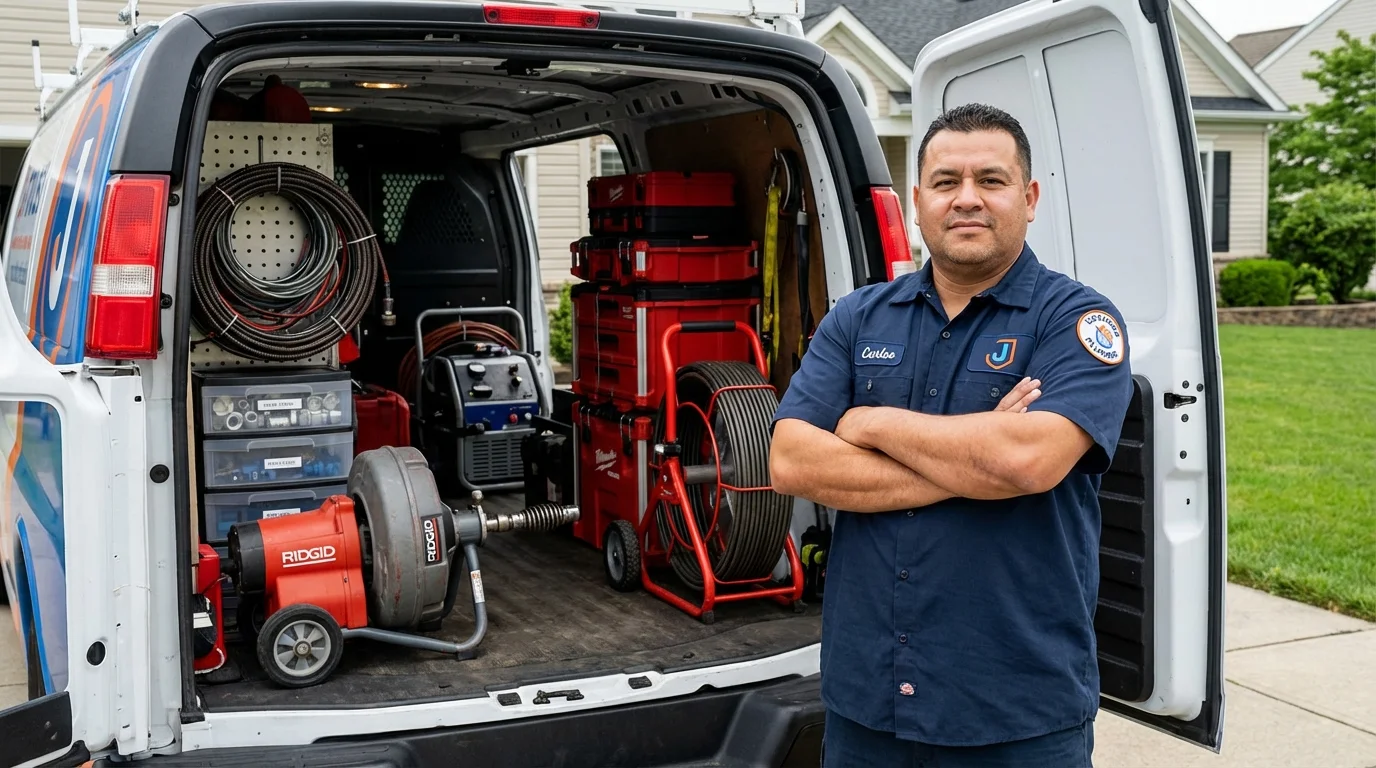 Professional drain cleaning equipment and Johns Plumbing LLC plumber in Mercer