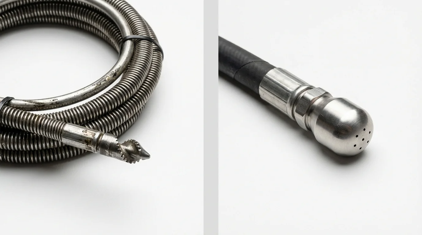 Drain snake cable and hydro jetting nozzle used for drain cleaning in Mercer, PA