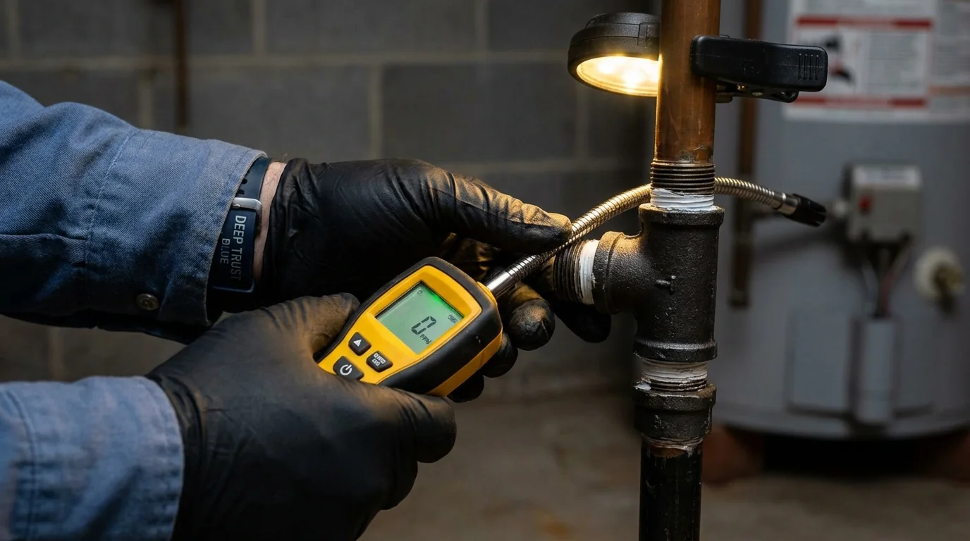 Gas leak detection with electronic sniffer by Johns Plumbing LLC in Mercer